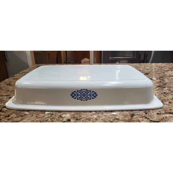 Corning Ware Baking Dish 12"x 7 1/2" x 2" Blue Medallion Macrame P-332 Shell Oil - Picture 3 of 10